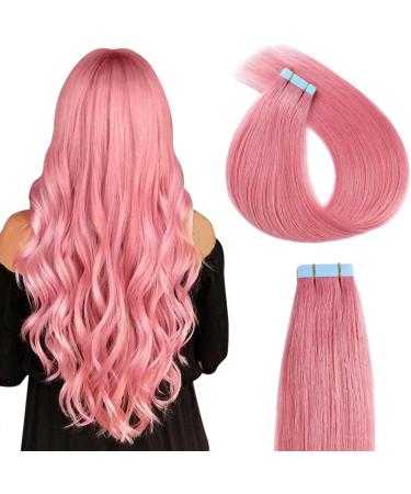 Yilite tape extensions real hair hot pink 50cm 10 pieces/pack 25g tape in extensions real hair invisible silky straight skin weft tape in naturally extensions (50cm #hot pink) 50cm hot pink
