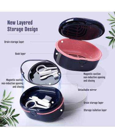 Denture Case Set - Portable Retainer Bath Box for Travel | Cleaning Care Aligner Mouth Guard with Strainer & Mirror (Blue) - Buy Online on GoSupps.com