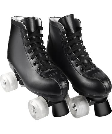 PERZCARE Double Row Shiny Quad Roller Skates | PU Leather High-top Skates for Women/Men/Unisex | Indoor/Outdoor | US 8/6.5 - EU 39 - UK 6 | Black - Buy Online on GoSupps.com