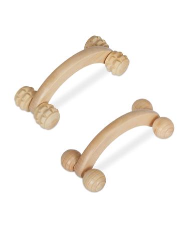Relaxdays massage set wood 2 massage rollers with handle manual massage devices for back neck arms & legs natural