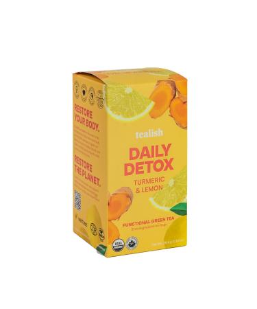 Tealish Organic Daily Detox Green Tea bags with Turmeric Functional Wellness Teas. Box of 12 biodegradable tea bags. Contains Caffeine