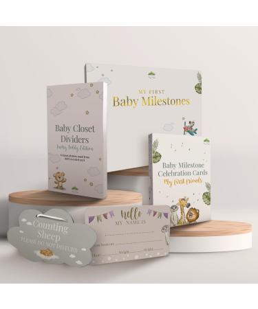 Tiny Trees Baby Milestone Gift Set - Premium Gifts and Keepsake Box - Milestone Cards Closet Dividers Welcome Plaque and Sleep Sign - Perfect New Born Baby Gifts for Parents Complete 4 Piece Milestone Gift Set