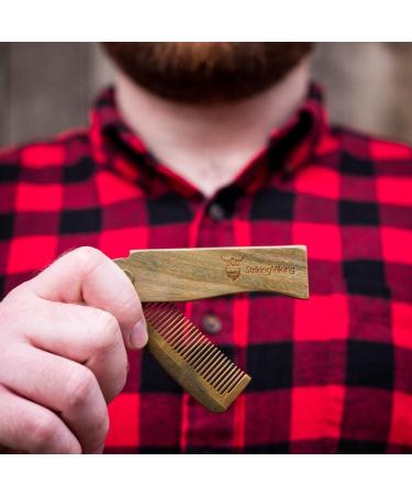 Striking Viking Folding Wooden Comb for Men - Pocket Sized Sandal Wood Beard & Mustache Comb - Ideal for Everyday Grooming with Balms and Oils - Buy Online on GoSupps.com