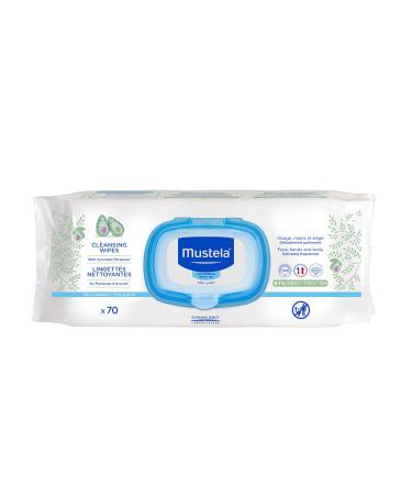 Mustela - Baby Diaper Cleansing Wipes 70 ct - with Natural Avocado & Aloe Vera - Alcohol Free & Hypoallergenic - Delicately Fragranced - 70, 210 or 420 ct. (1, 3 or 6-Pack) New Packaging 70 Count (1-Pack)