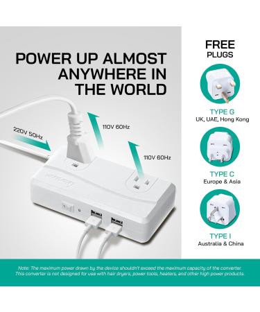200W Travel Voltage Converter 220V to 110V - EU AU UK Adapter for Clippers Shavers & Trimmers - Circuit Breaker Included - Buy Online on GoSupps.com