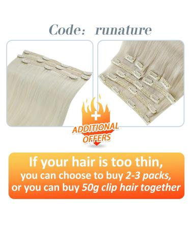 Buy Runature Clip In Extensions - Real White Blonde Remy Hair 80g 25cm 10 Inch Affordable 7PCs Set - Buy Online on GoSupps.com