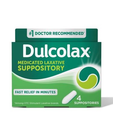 Dulcolax Stimulant Laxative Medicated Suppositories, Predictable & Effective Constipation Relief, Bisacodyl 10 mg, 4 Count 4 Count (Pack of 1) Suppositories