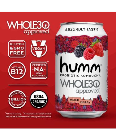 Humm Whole30 Approved Kombucha - Mixed Berry - Organic Vegan & GMO-Free (12 Pack) - Buy Online on GoSupps.com