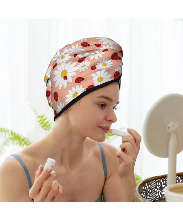 Hair Towel Wrap - Quick Drying Towel Turban with Button | Floral Daisy & Ladybug Design - Buy Online on GoSupps.com