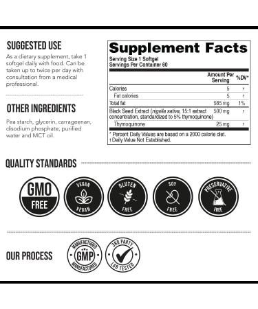 Black Seed Oil Capsules - 5% Thymoquinone - 500mg per Capsule - Raw Form Vegan - 60 Capsules - Buy Online on GoSupps.com