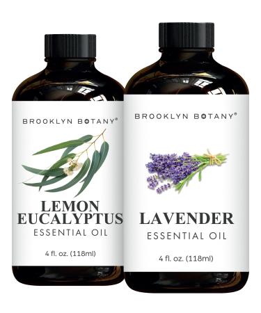 Brooklyn Botany Lemon Eucalyptus & Lavender Essential Oils 4 Fl Oz (Pack of 2) 100% Pure & Natural Fresh & Calming Aromatherapy Blend