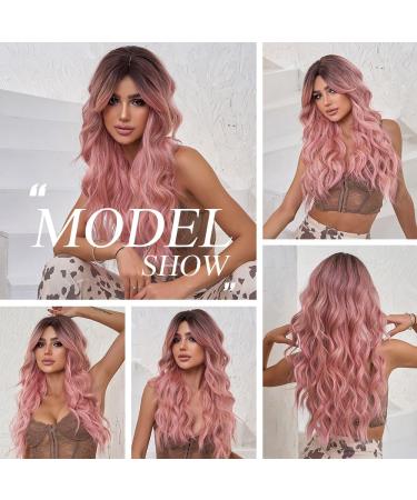Ombre Pink Curly Wigs for Women | Heat-Resistant Long Synthetic Ponytail Hair - Perfect for Daily Wear Parties and Cosplay - Buy Online on GoSupps.com
