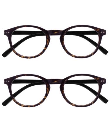 Opulize zen reading glasses 2 Pack Small round frame spring hinges scratch-resistant dark brown tortoise men women RR24-2 +1.00 Dark brown tortoise with black arms +1.00 diopters