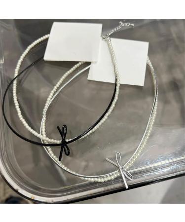 Oralgo Double-Layer Pearl Necklace - French Style Loop Fan Trailer Collarbone Chain for Women & Girls | Chic Gray Design - Buy Online on GoSupps.com