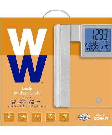 WW Scales by Conair Body Analysis Glass Bathroom Scale - 4 User Memory, 400 Lbs. Capacity, Silver with Blue Backlight - Buy Online on GoSupps.com