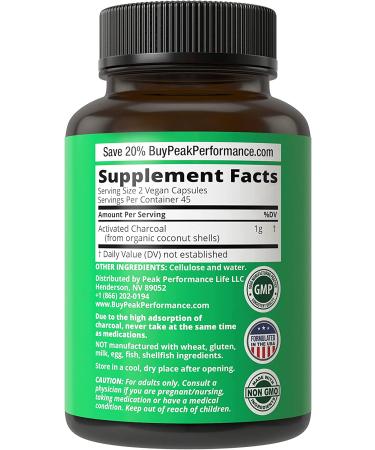 Wild Harvested Coconut Shell Activated Charcoal Capsules - 90 Vegan Pills for Detox, Gas Relief & Bloating - All Natural Supplement for Men and Women - Buy Online on GoSupps.com
