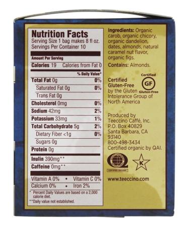 Buy Teeccino Dandelion Caramel Nut Herbal Tea - Caffeine Free 10 Bags (60g) - Buy Online on GoSupps.com