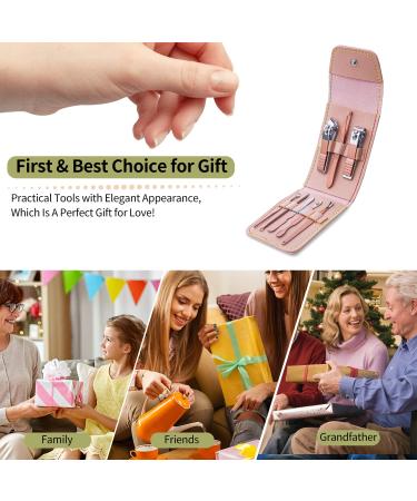 SUBESING 8 in 1 Professional Manicure and Pedicure Kit with Leather Travel Case - Pink - Buy Online on GoSupps.com