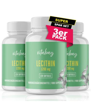 Vitabay Lecithin 1200 mg |360 vegan soyalecithin softgels |Soy Lecithin with phosphatidylcholin |Purely biological & without genetic engineering |Breastfeeding vitamins with vitamin E |Lecithin powder alternative 360 pieces (1 Pack)