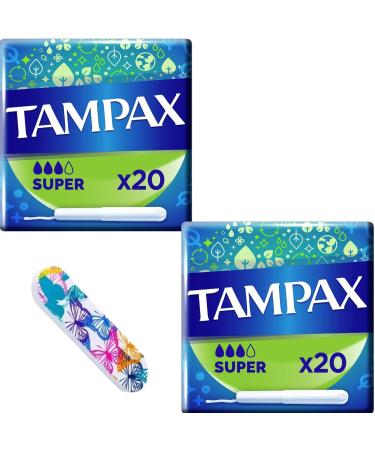 Cardboard Applicator Bundle with Tampax Blue Box 40 Tampons Bundle (2 Packs of 20) | Leak Protection | Super Absorbent | Fragrance-Free | with Oerich Mini Nail Files - Buy Online on GoSupps.com