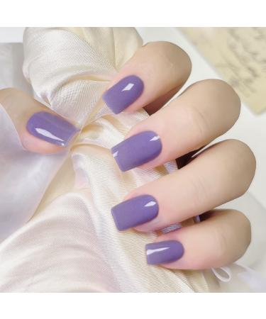 Ceboic Semi Cured Gel Nail Strips 20Pcs Real Gel Nail Polish Stickers Solid Color Self-Adhesive Gel Nail Wraps Waterproof Nail Art Stickers for Women Girls Kids DIY Decorations (Purple)