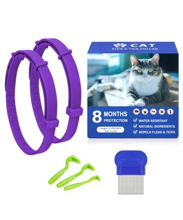 2 Pack Cat Flea Collar with 8 Months, Flea Collar for Cats Easy to Repels Fleas & Ticks, Safe and Effective Flea and Tick Prevention for Cats