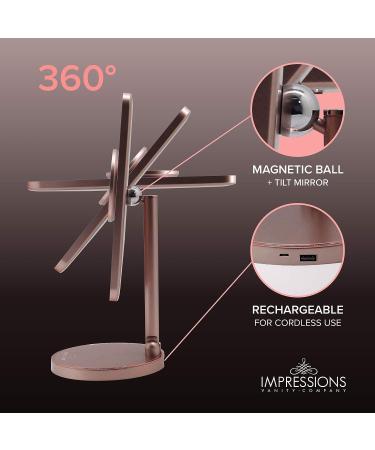 Impressions Vanity Royale Petit Lighted Makeup Mirror | LED Strip Lights, 360 Turning, 5X Magnifying Mirror, Wireless Charging Pad - Rose Gold - Buy Online on GoSupps.com