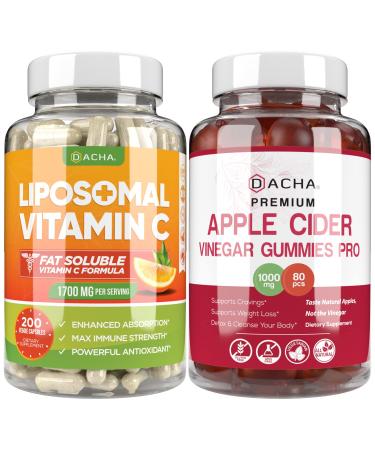 Ultimate Immune Boost Bundle - Liposomal Vitamin C & Apple Cider Vinegar Gummies Detox and Cleanse Weight Loss Support ACV with Mother Stomach Friendly High Absorb Potency Ascorbyl Palmitate