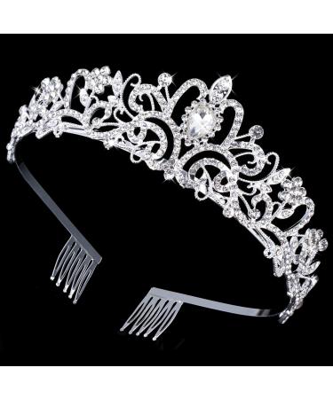 Silver Crystal Crowns Tiara for Women, Girls Elegant Princess Rhinestone Crown with Combs, Bridal Wedding Headbands Prom Birthday Party Halloween Hair Accessories Jewelry Gifts for Women Girls 1Pcs Silver Crown 1PCS