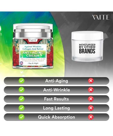 Vaite Organic Anti-Aging Face Moisturizer Cream with Hibiscus, Honey, Aloe, Argan Oil, Mint Oil, Vitamin E - Day and Night Moisturizer for Women and Men - Natural Sensitive Collagen and Retinol Formula - Buy Online on GoSupps.com