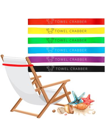 Towel Bands (6 Pack) - for Beach Pool & Cruise Chairs I Extra Durable - No Snapping in The Sun I Cruise Essentials I Cruise & Beach Accessories Must Haves I Great Alternative for Beach Towel Clips Red Blue Black Green Yellow Purple
