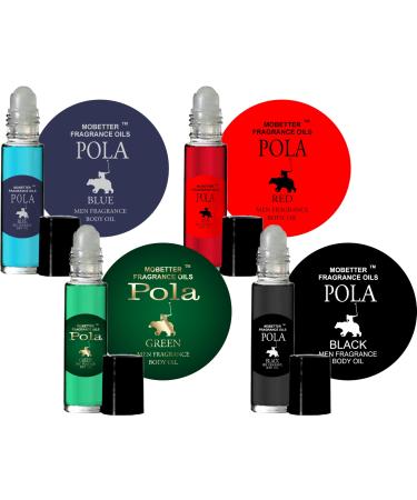 MOBETTER FRAGRANCE OILS Pola Men Cologne Body Oil Set 4 piece 1/3 oz roll on Glass Bottles