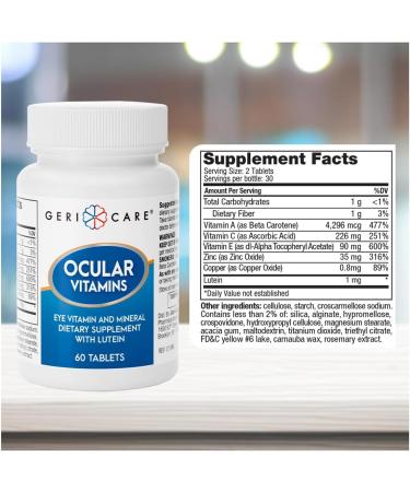 GeriCare Ocular Vitamins, Eye Vitamins and Minerals with Lutein, Dietary Supplement Tablets, 60 Count (Pack of 1) - Buy Online on GoSupps.com