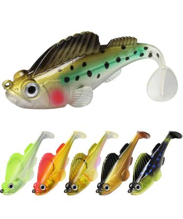 GOTOUR Pre-Rigged Jig Head Fishing Lures, Soft Jointed Swimbaits for Bass Fishing, Great Weedless Bass Lures, Tadpole Lure with Spinner, Walleye Shad Baits, Fishing Jigs for Freshwater and Saltwater A-2.8"-0.4oz