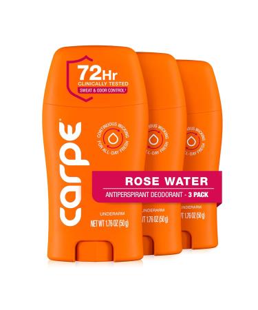 Carpe Underarm Antiperspirant and Deodorant Clinical strength with Rose Water scent Combat excessive sweating Stay fresh and dry Great for hyperhidrosis (Pack of 3) Rose Water 1.69 Fl Oz (Pack of 3)
