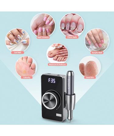 Karite Professional Nail Drill Machine for Acrylic Nails - 35000 RPM Electric File with 13 Bits, 30 Sanding Bands, USB Rechargeable - Portable Manicure Tool for Home Salon - Gray - Buy Online on GoSupps.com