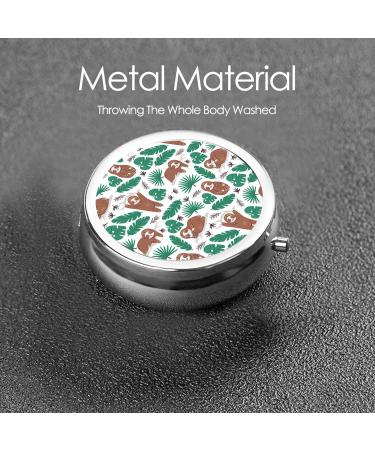 IBILIU Cute Sloth Pill Case - Portable 3 Compartment Metal Organizer with Tropical Palm Leaves | Ideal for Vitamins & Medicine | 2x2 Inch - Buy Online on GoSupps.com