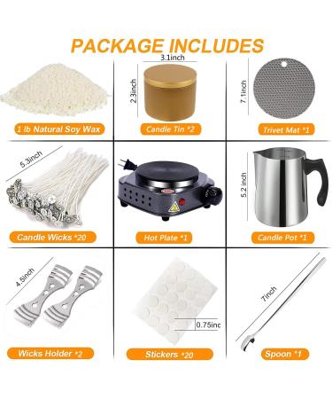 Candle Making Kit with Electronic Hot Plate - Includes Melting Pot, Soy Wax, Wicks, Stickers, and Tools - Buy Online on GoSupps.com