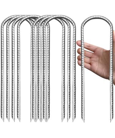 Eurmax USA Trampolines Stakes Canopy Parts Wind Stake 12 Inch Heavy Duty Stake Safety Ground Anchor Galvanized Steel Shaped Silver 8pcs U Shaped