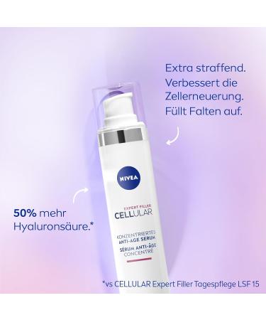 NIVEA Anti-Aging Anti-Wrinkle Serum Concentrate with Hyaluronic Acid and Folic Acid Concentrated Hyaluronic Acid Serum for Younger Skin Cellular Expert Filler (40 ml) - Buy Online on GoSupps.com