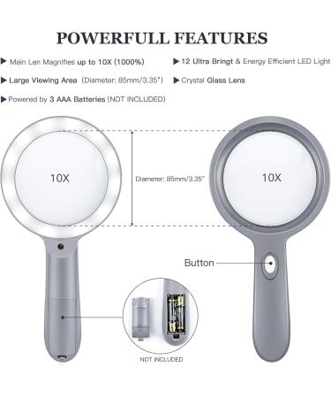 Magnifying Glass with Light-10X Hand held Large Reading Magnifying Glasses with 12 LED Illuminated Light for Seniors Macular Degeneration Inspection Coins Stamps (deepgary) - Buy Online on GoSupps.com