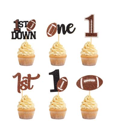 60Pcs Rugby One Cupcake Toppers Glitter American Football 1st Birthday Cupcake Picks for Rugby Sports Theme Baby Shower Kids First Birthday Party Cake Supplies Color06