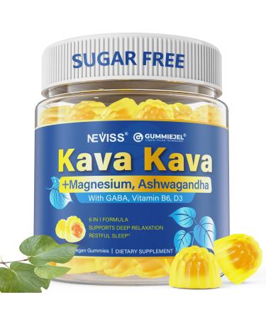 NEVISS Kava Kava Gummies for Calm, Relaxation & Natural Sleep | w/GABA, Ashwagandha, Magnesium, Vitamin B6 D3 | High Potency Kava Root Extract Supplement | Sugar-Free, Melatonin-Free, Vegan 60 Ct