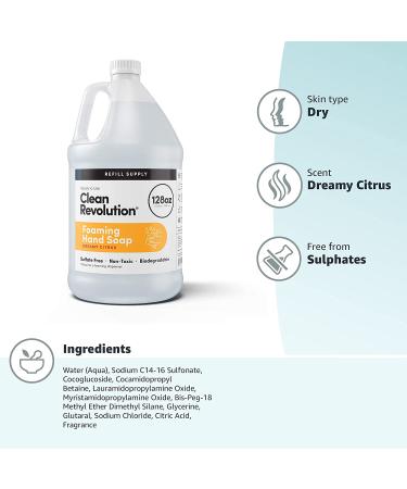 Clean Revolution Foaming Hand Soap Refill - 128 Fl Oz Supply Container - Dreamy Citrus Fragrance - Ready to Use Formula - Buy Online on GoSupps.com