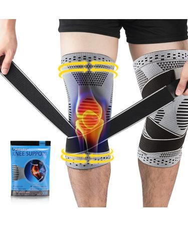 Beister 1 Pair Knee Compression Sleeves with Adjustable Straps for Men & Women Professional Knee Support Brace for Meniscus Tear Arthritis Sports Joint Pain Relief Running Basketball Grey XL