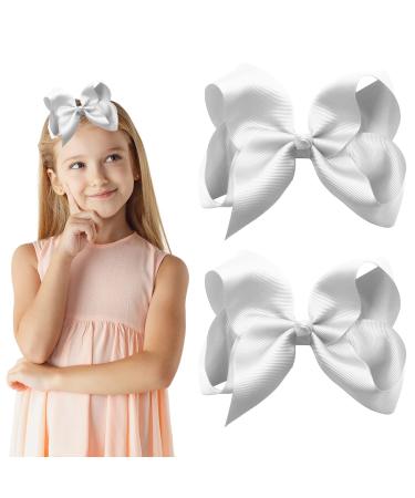 Ribbon Hair Bow Clips 6 Inch White Grosgrain Ribbon Hair Pins Bow Hair Barrettes Alligator Clips Fashionable Hair Accessories for Girls Women Toddlers Christmas Wedding Birthday A3HDJFJ (white)