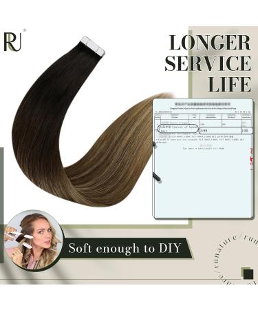 Runature Real Hair Tape Extensions - Balayage Black Ombre to Brown/Blonde 30cm 20g - Premium Human Hair Extensions - Buy Online on GoSupps.com