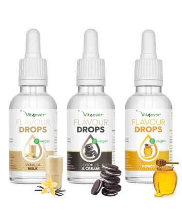 Flavor drops 3x 50ml - Bundle Basic 16 - Flavdrops taste without calories - taste (Vanilla Milk + Cookies & Cream + Honey) Basic 16 50 ml (3 -pack)