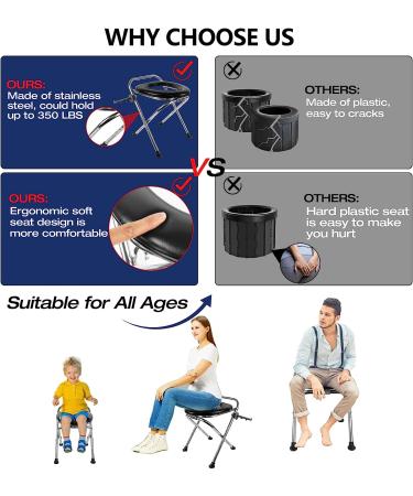 UGarden Stainless Steel Portable Toilet for Camping - 350LBS Capacity, Soft Seat, Folding Design - Ideal for Travel, Hiking, Boating - Buy Online on GoSupps.com