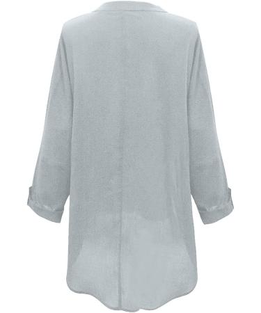 Womens Linen Shirt Oversized Blouse Summer Long Sleeve Lapel Button Casual Tee Shirts V Neck Loose Fit Business Office Henley Tops 1687-qppoj-grey-a 5XL - Buy Online on GoSupps.com